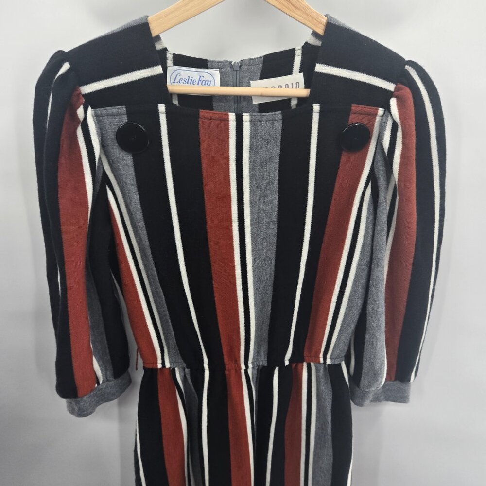 Vintage Leslie Fay X I. Magnin 80s Striped Sweater Dress Estimated Size Medium - Picture 6 of 15